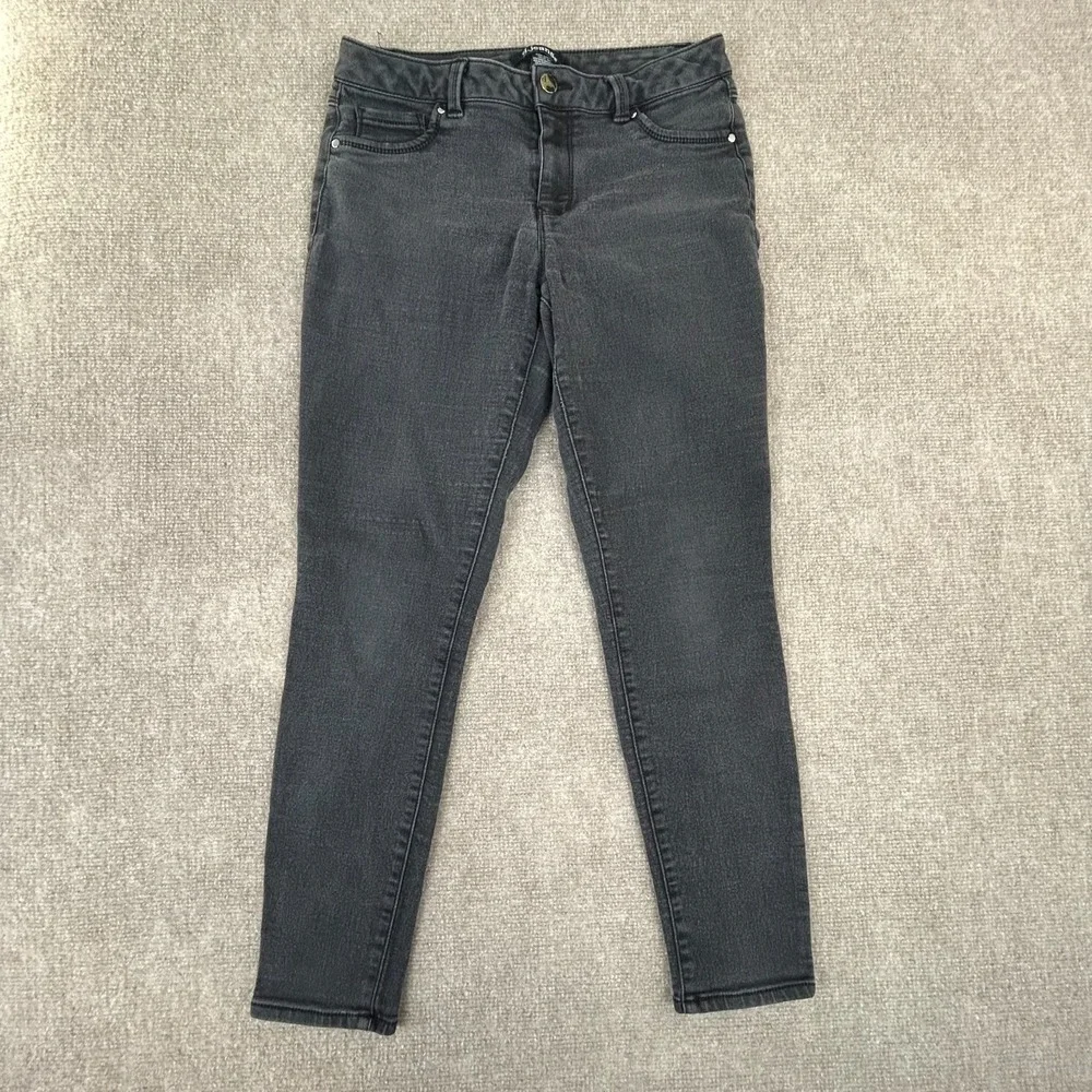 D Jeans Womens 6 Petite Charcoal Gray Cotton Stretch Mid Rise Travel Skinny Leg